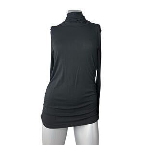 DESIGN HISTORY Women Black Mock Neck Large Top Ruching Long Sleeve Capsule